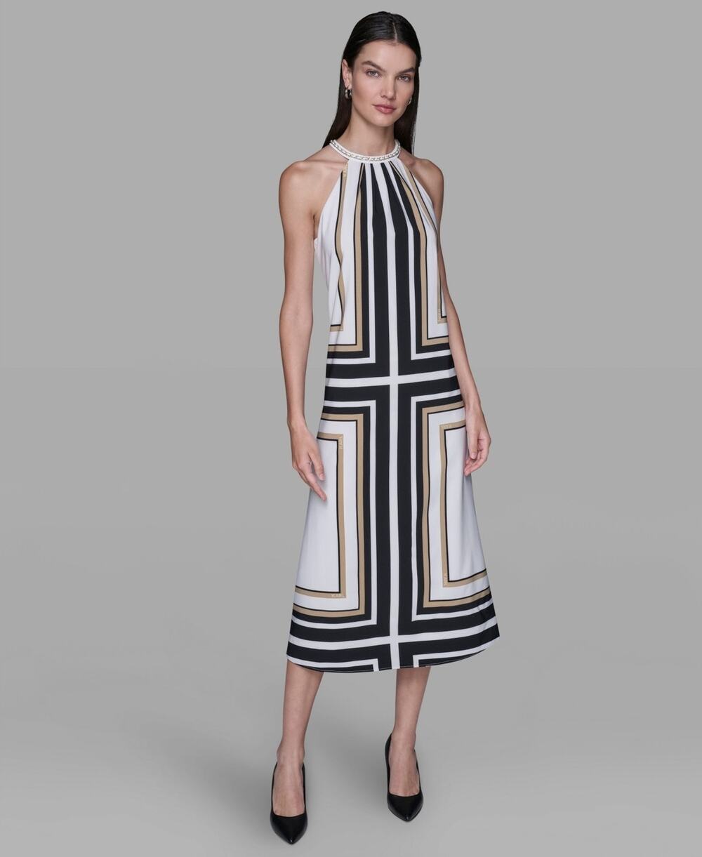 KARL LAGERFELD PARIS Women's Halter Neck Printed Midi Dress Size 8 1860